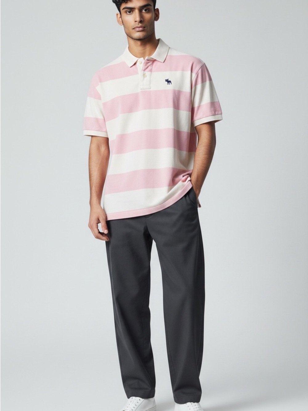 Abercrombie & Fitch Pink and White Striped Polo